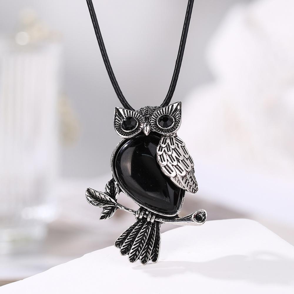 Ciondolo in cristallo naturale, collana gufo intarsiata con ametista, gioielli, Regalo di Natale, Regalo di San Valentino, Regalo per fidanzata, Regalo di compleanno