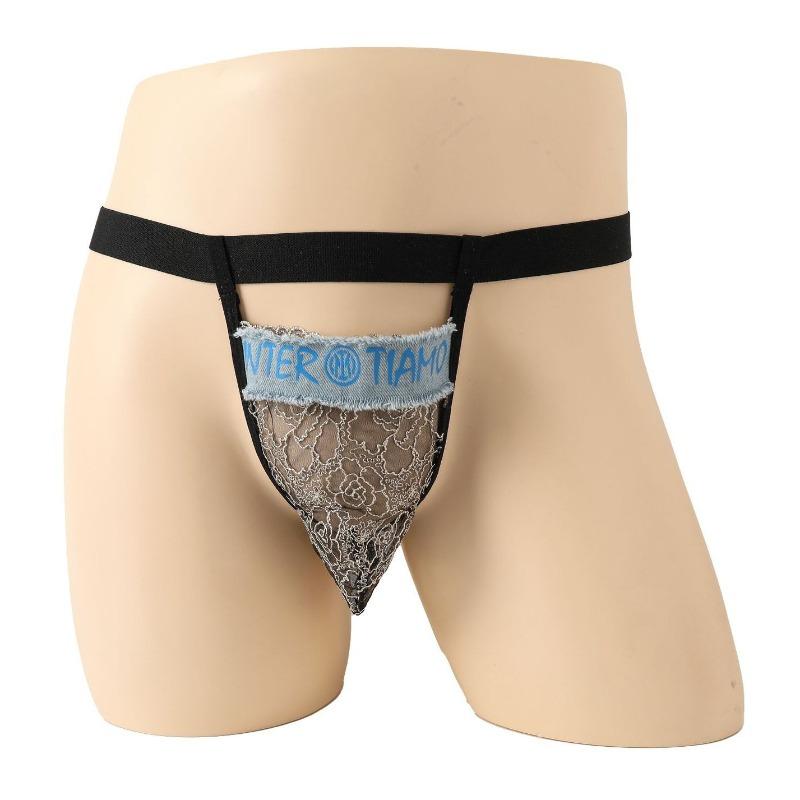 Dírkované krajkové sissy kalhotky s kapsičkou Pánské Sexy Průhledné Nízký pas T-back Tangá G-string Průsvitné Crossdresser Spodní prádlo