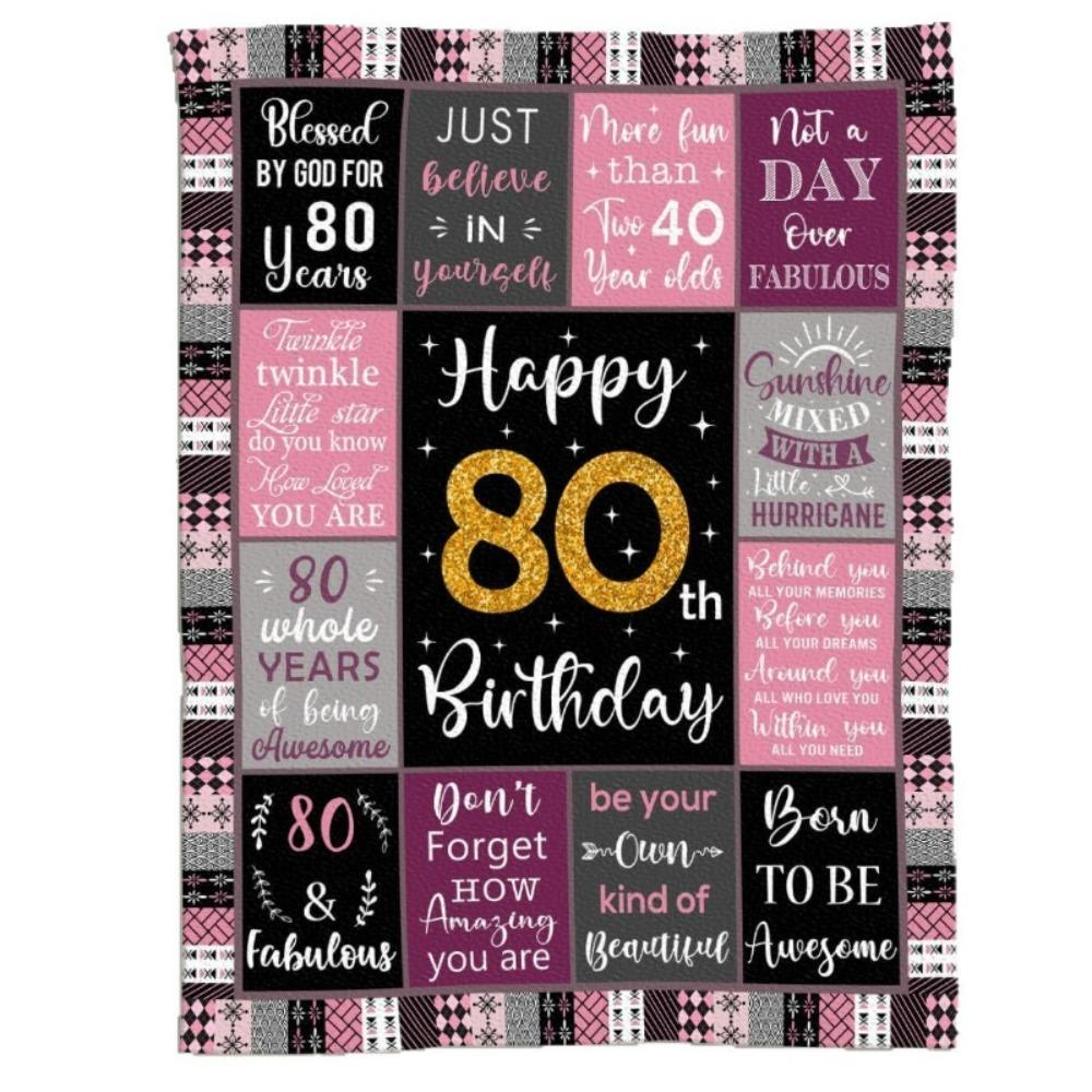 80. Geburtstag Geschenkdecke Druck Weiche und Bequeme Flanelldecke für Sofa Bett Wohnzimmer