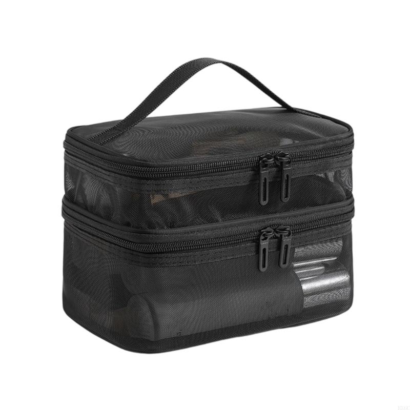 Double Layer Mesh Cosmetic Organizers Bag Durable Travel Toiletry Storage HX6C 1 чёрный