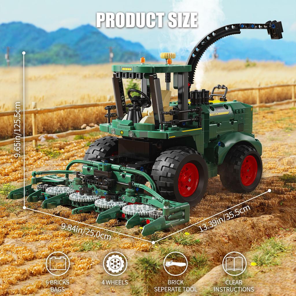 Non-Toxic 1162Pcs Straw Harvester Building Blocks Toys Model Harvester Assemble Puzzle Bricks Toy Sets For Kid Desktop Ornament Gifts
