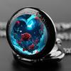 Rote Rose Blaue Sternen Quartzwerk Taschenuhr, Stilvolle Schwarze Halskette, Klassische Exquisite Geschenkuhr Für Frauen Mädchen