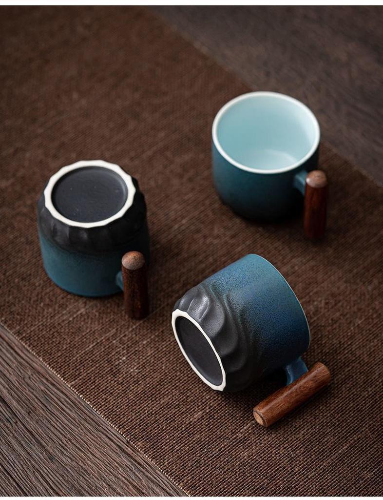 Exquisite Ceramic Tea & Coffee Cup with Wooden Handle - Gradient Glaze, Gift Box Set