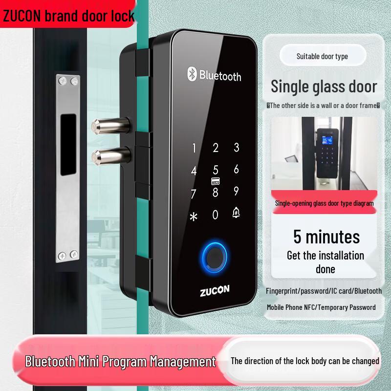 

ZUCON Smart Fingerprint & Password Bluetooth Glass Door Lock CN plug (adapter included)