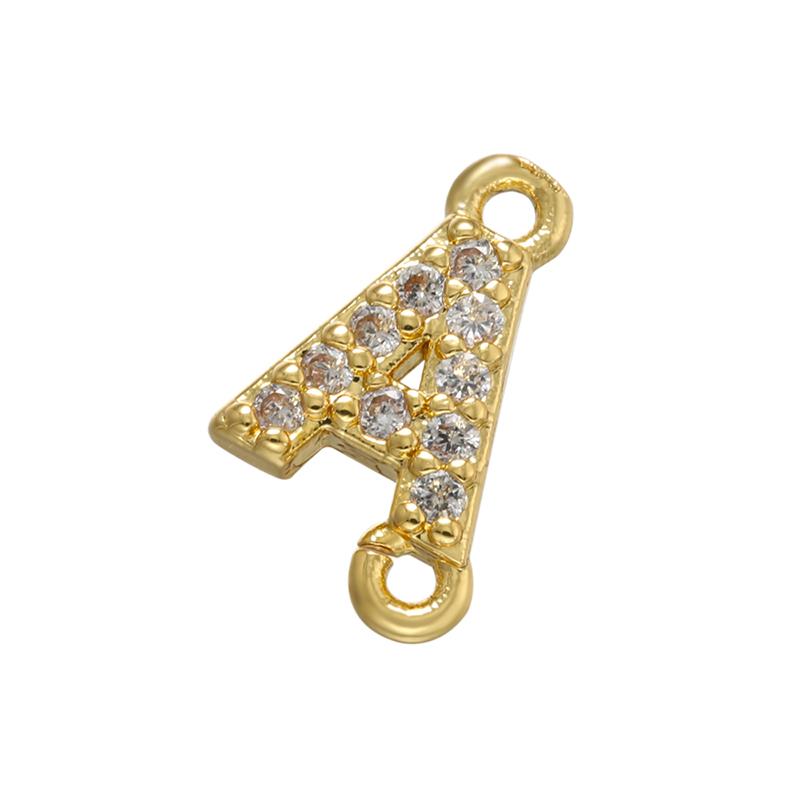 CZ Crystal 26 Initial Letter A-Z Charms Gold Plated Brass Connector for Necklace Bracelet Jewelry Accessories :VD1114