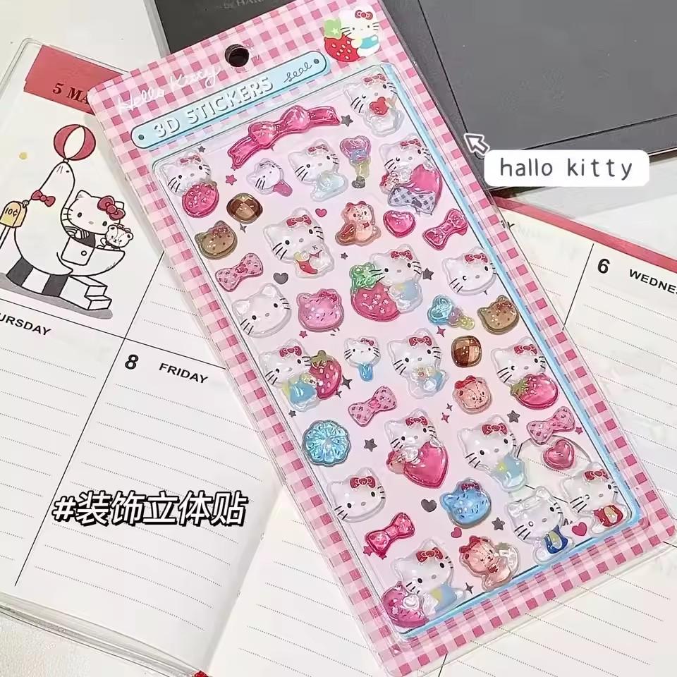 Cute Anime Hellokitty Kuromi Cinnamoroll 3D Sanrio Stickers Transparent Jelly Crystal Decorative Sticker Phone Case DIY Kids Toy