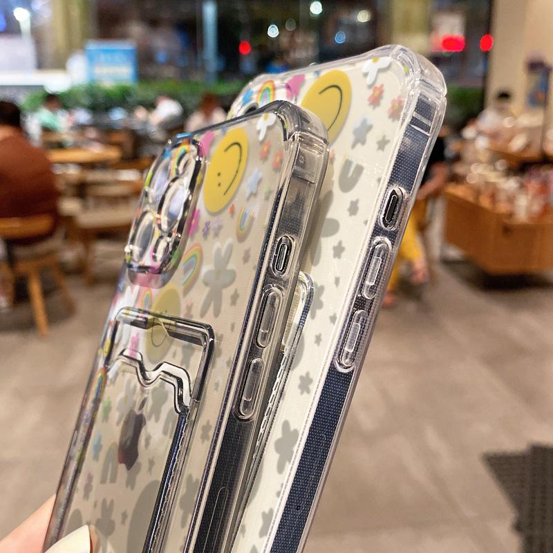 Card Holder Smile Phone Case For iPhone 11 Fundas iPhone 13 16E 16 Pro Max14 15 12 XR X Xs 7 8 Plus SE Shockproof Soft TPU Cover