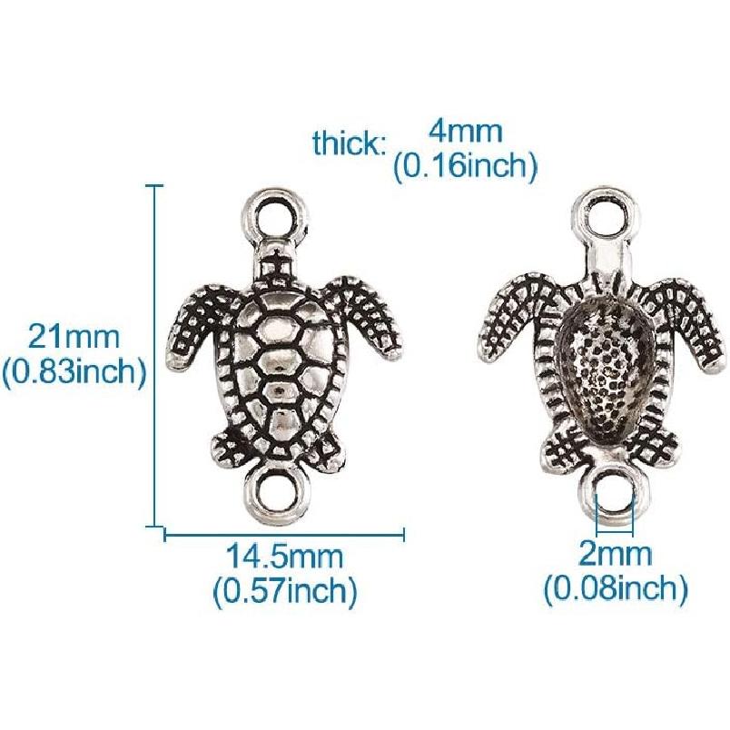 FASHEWELRY 50Pcs Antique Silver Sea Turtle Charm Links 21x14.5mm Tibetan Double Loops Sea Creature Animal Pendant Connectors for Jewelry Making Hole: