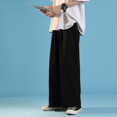 Herrenhose mit hoher Streetwear-Hose, lockere, gerade Hose mit weitem Bein, japanische Jogginghose, lässige Hose