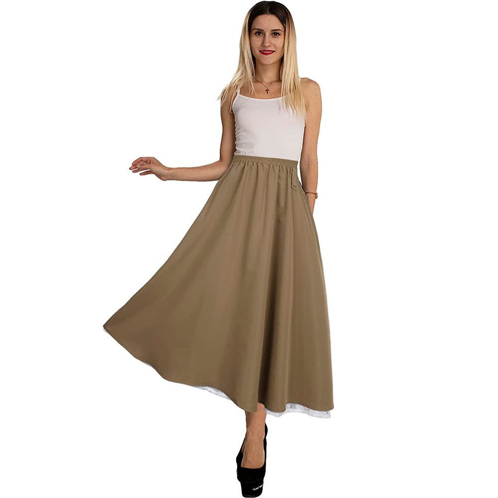 Vintage Style Double Layer Lace Patchwork Midi Skirt Plus Size High Waist A-Line Skirt Mid-Length Flared Skirt for Women
