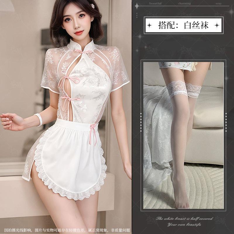 Sex Underwear Open Lace Perspective Cheongsam Maid Suit Sexy Temptation Suit