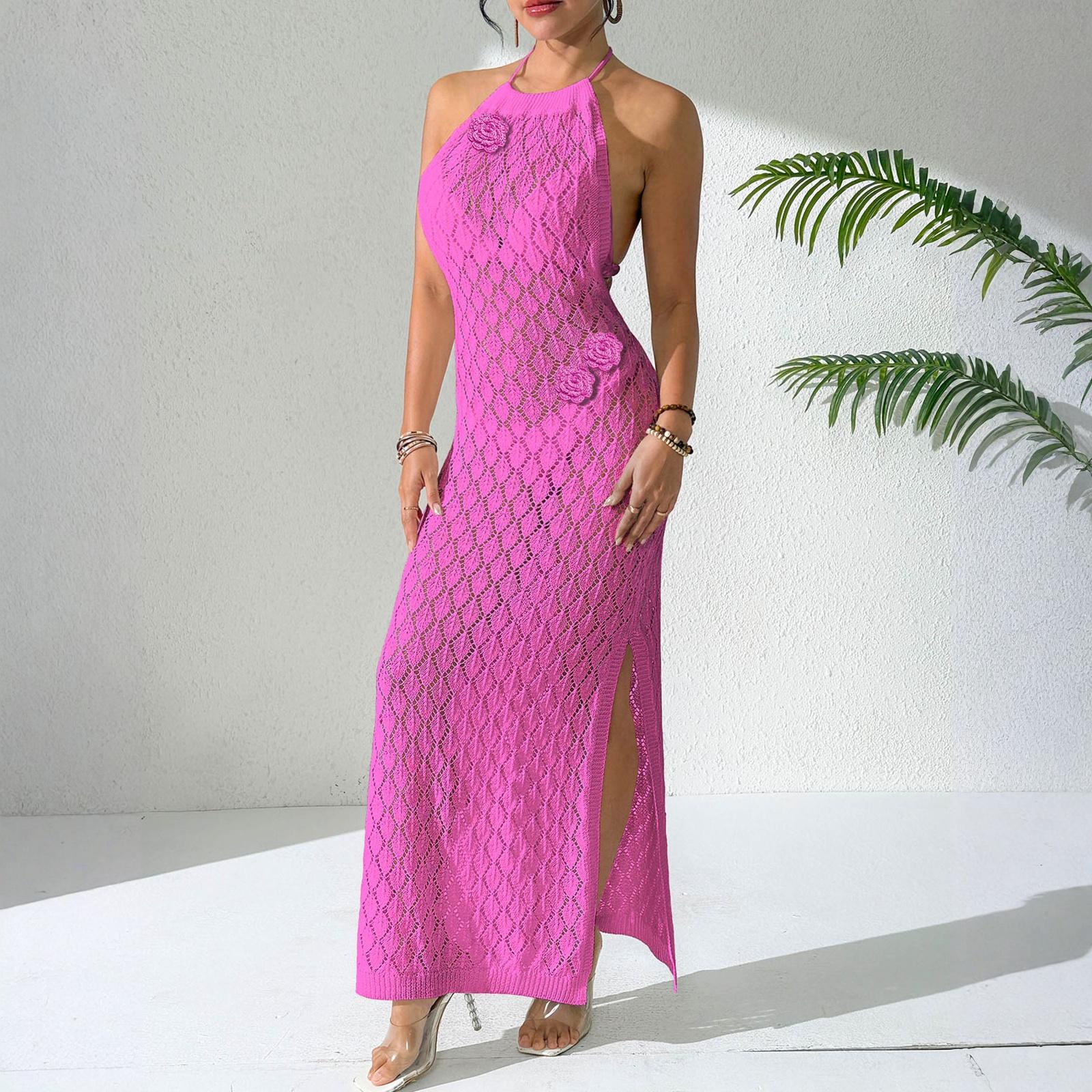 Модное женское пляжное ажурное парео, сексуальное платье с открытой спиной на бретельках L