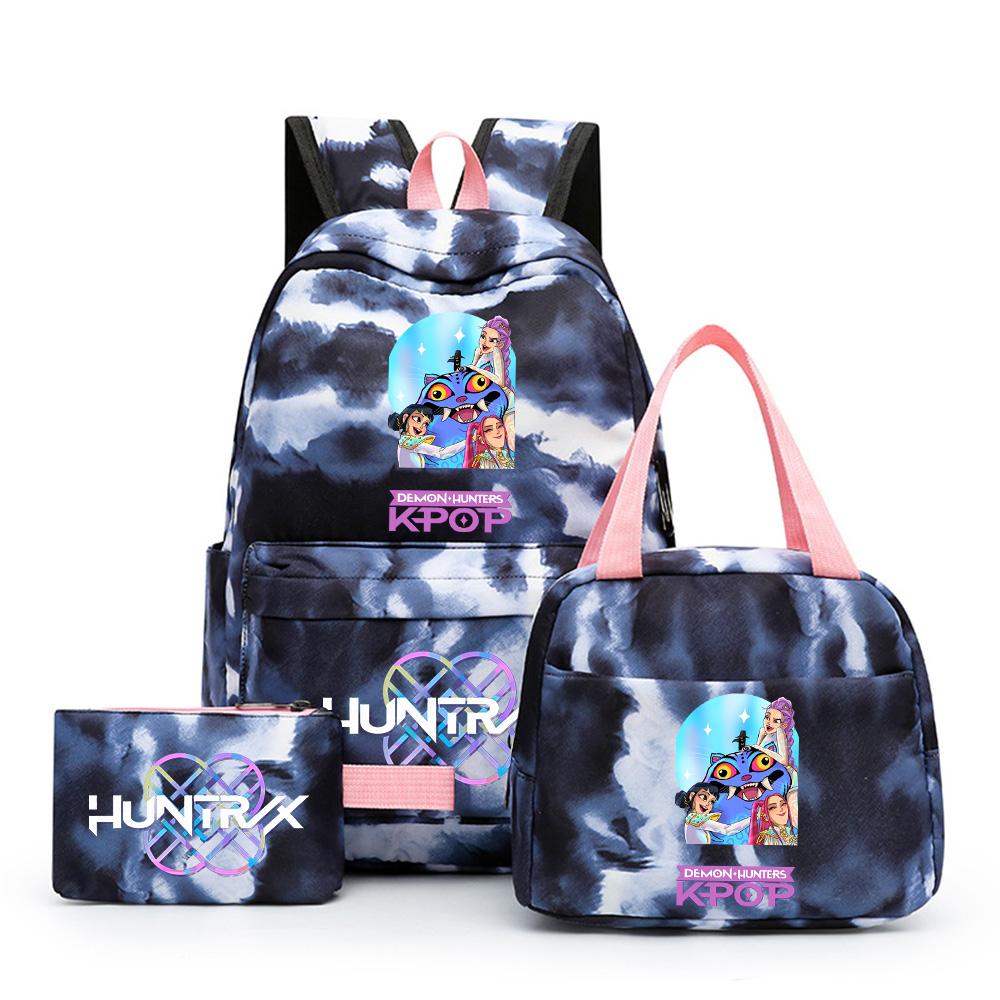 3Pcs/set Cartoon Demon Hunters Printed Backpack with Lunch Bag Pencil Case for Teenager Girl Boy Large Capacity Waterproof Bookbag Gift Mochila