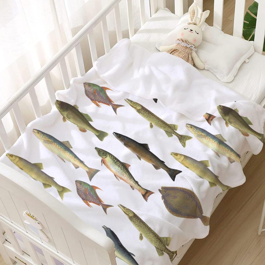 Vintage Fisch weiß Bedruckte Decke für Sofa Bett Reise Camping Wohnzimmer Büro Klimadecke für alle Jahreszeiten Geschenke
