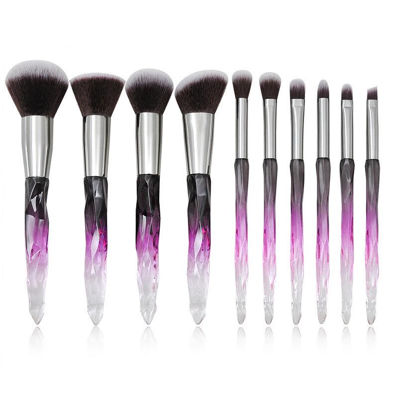 10-Piece Diamond Crystal Makeup Brush Set with Acrylic Handles