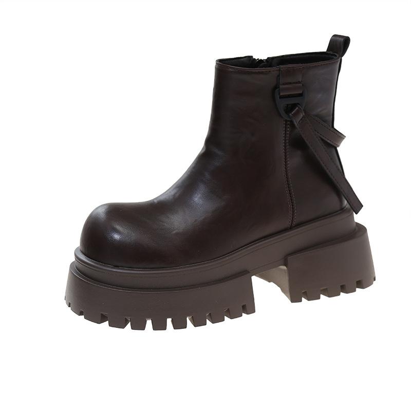 

European station leather big head platform muffin cigarette boots British Chelsea boots small Martin locomotive short boots women 40