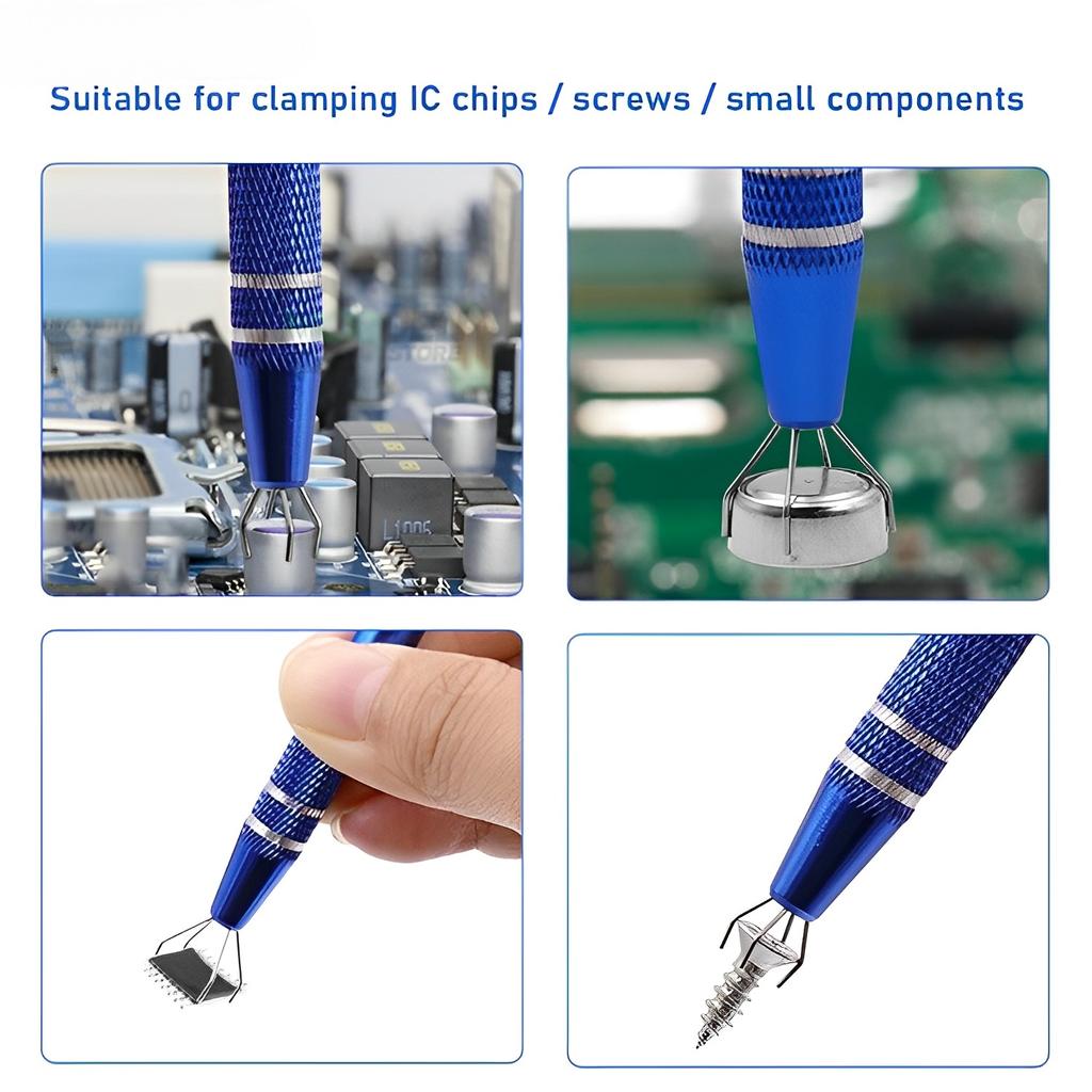 Electronic Component Grabber SMD IC Extractor Pickup BGA Chip Picker Patch IC Suction Pen Electronic Repair Tool Metal Four Claw