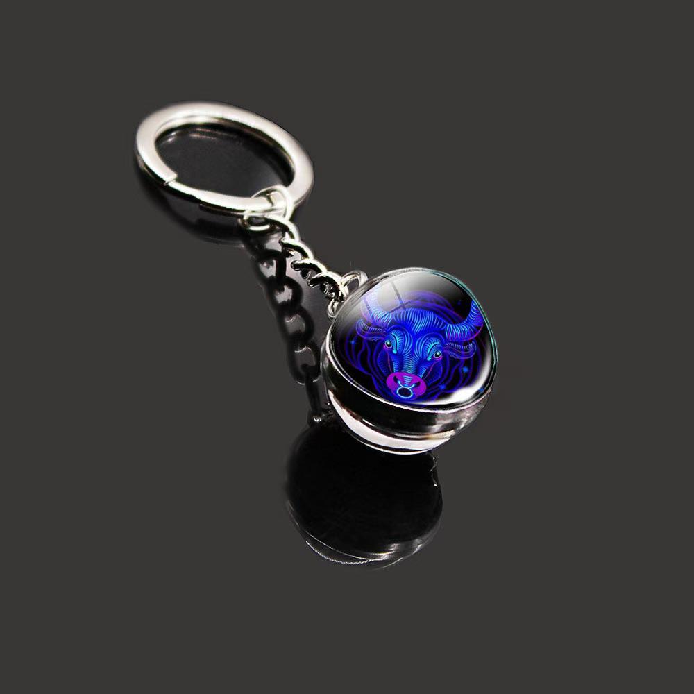 Kulatý svítící krystal zvěrokruhu Keychain - Panna & Lev