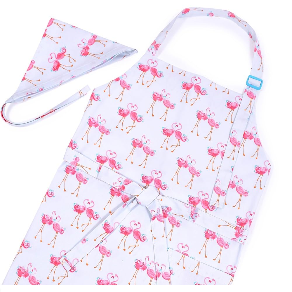 LAURA ASHLEY/COLORFUL CANDY STYLE Apron for Girls (Middle School/High School Students) with Headscarf Set, Stylish for Cooking Classes, Pretty Flaming