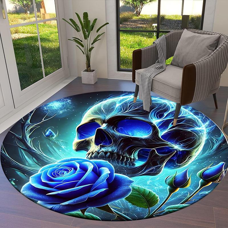 1pc Office Carpet Chair Mats Blue Rose Skull Artwork Perfect for Decorating Office Chairs, Living Rooms, Or Bedrooms