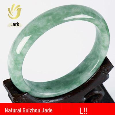 Bracciale di Giada Smeraldo di Guizhou, Cera di Ghiaccio, con Fiori Fluttuanti: Grado A, Fossa Nuova, Giada Verde Chiaro.