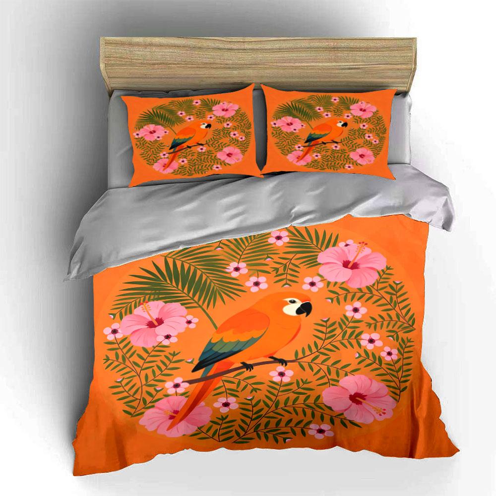 Tropical Parrot Floral Decor Set Soft Comfortable Duvet Cover Bedding Set Included 1*Duvet Cover & 2*Pillowcases, Gift