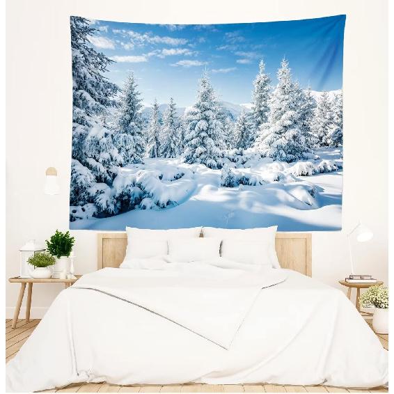 Loccor Winter Snow Forest Tapestry White Alps Mountain Winter Scene Tapestry 80" x 60" Snowy Woodland Landscape Taptries Wall Hanging for Bedroom