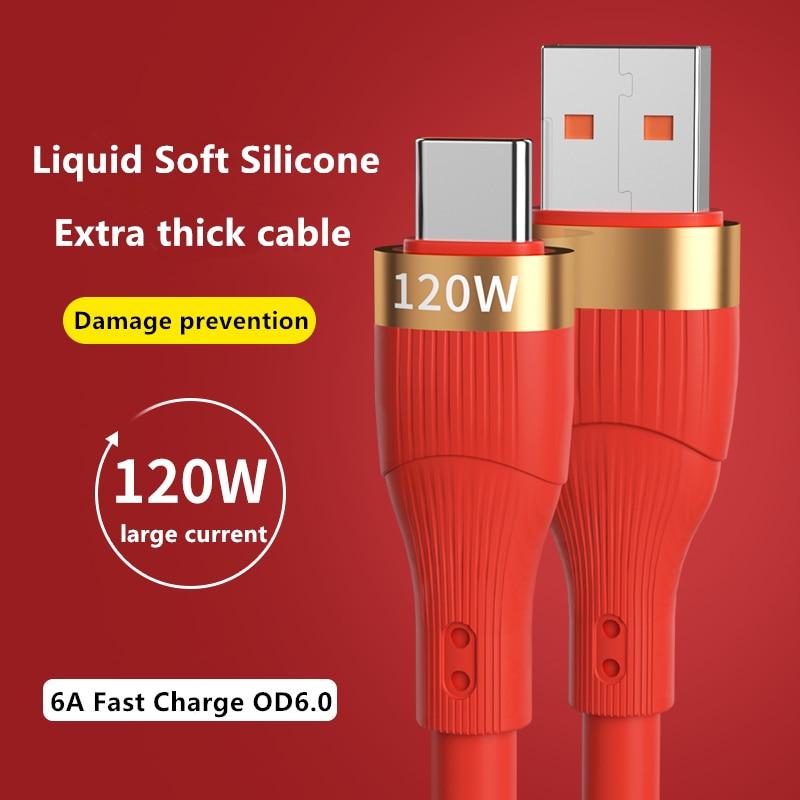 Buy 120W 6A USB Type C Cable for Samsung S10 S9 Quick Charge Cable USB