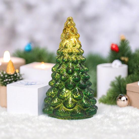 Glass Christmas Tree Ornament with Timer LED Glow Battery Operated Holiday Ambiance Light Seasonal Home Decor