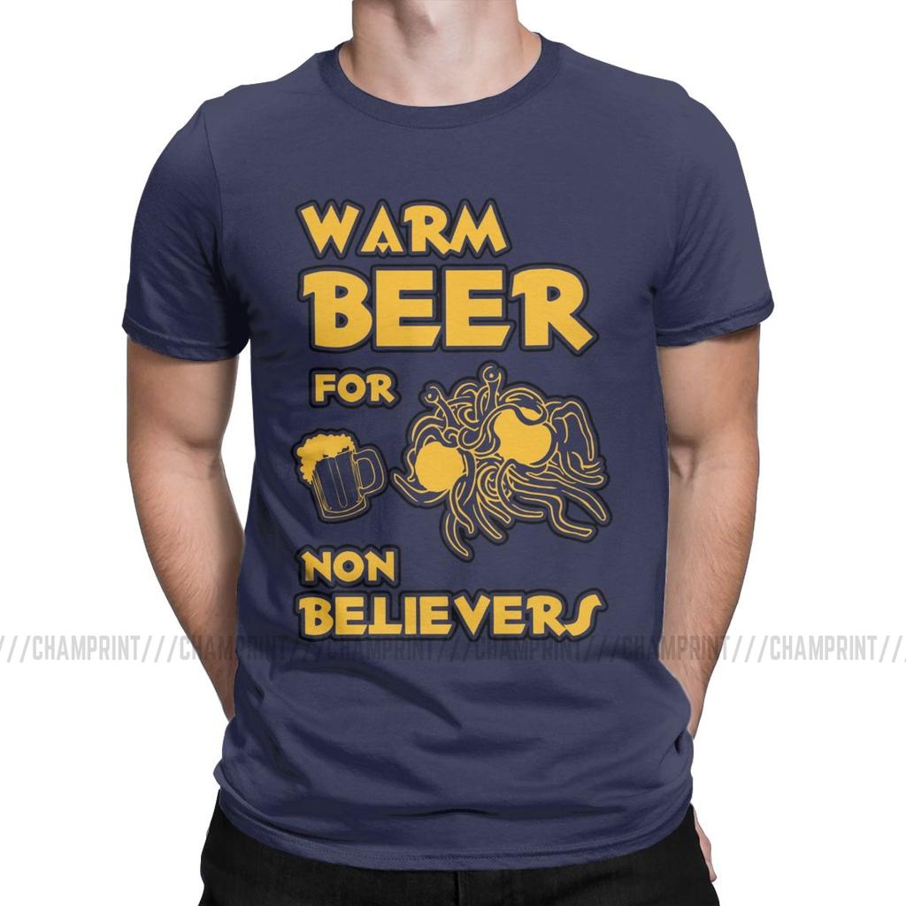 Warm Beer For Non Believers Pastafarian T Shirts Men Flying Spaghetti Monsterism Pastafarianism Fsm Religion Church