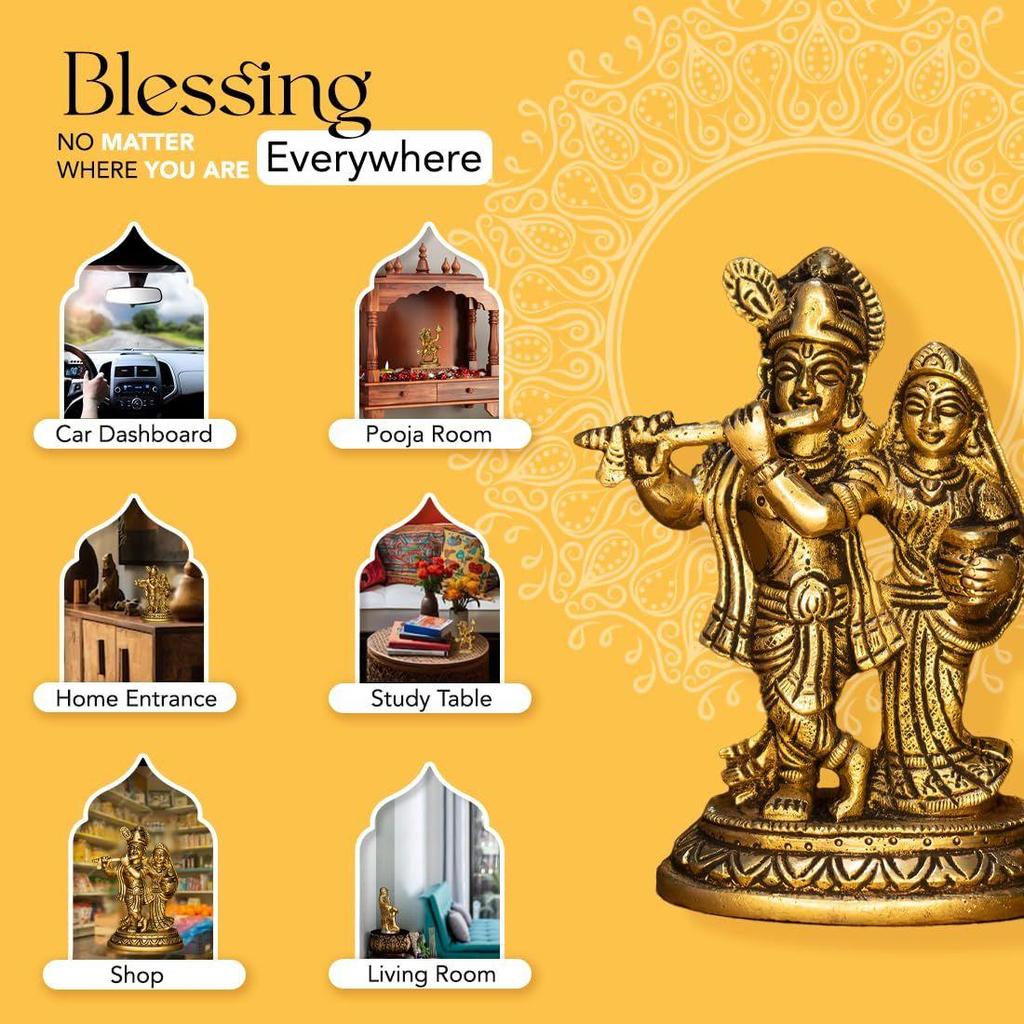 100% Pure Brass Radha Krishna Murti (Size: 12.8 Cm) | Radha Krishna Statue | Radha Krishna Idol for Gift |