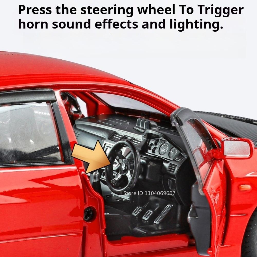 Scale 1:24 Lancer Evolution IX RX7-FC Car Model Toy Wheel Steering Shock Absorption Supercar Toys Metal Diecast Models for Boys