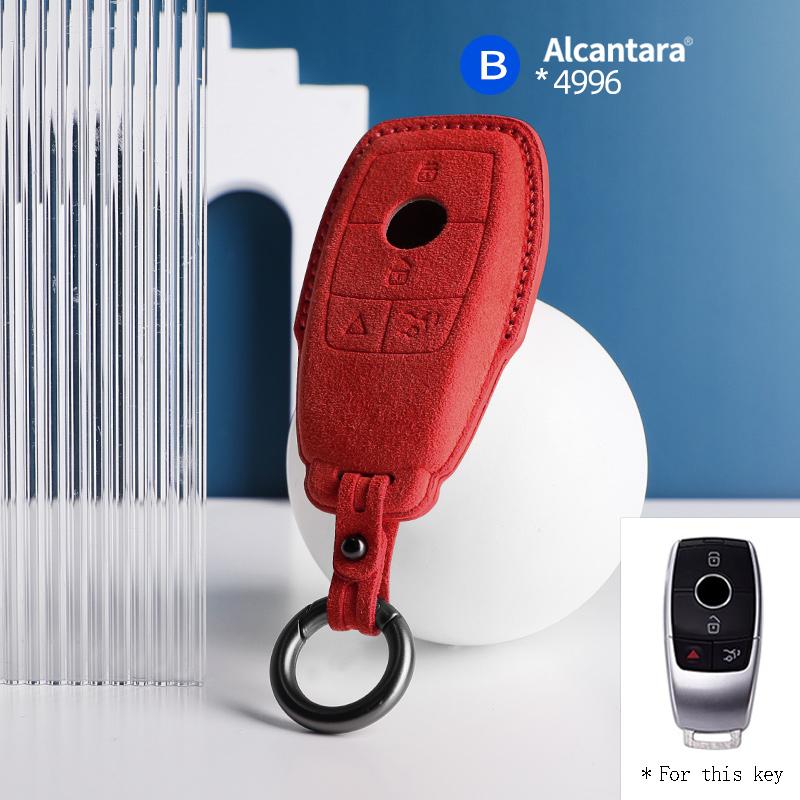 For Mercedes Benz C200L E300L S320 S350LS500l AMG GLC Alcantara Suede Car Key Case Cover Shell 4buttons Keychain
