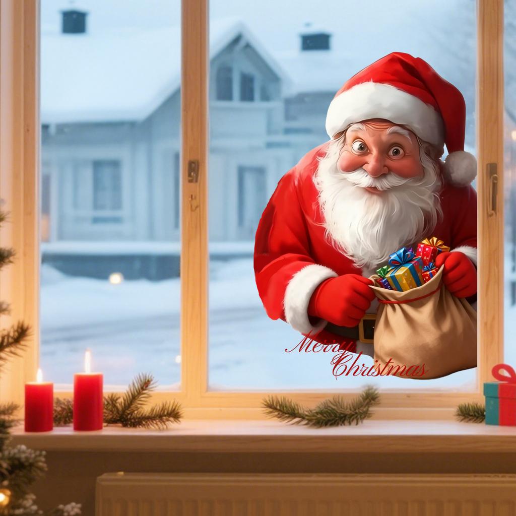 Claus Gift Bag Window Stickers Creative Decorative Window Stickers