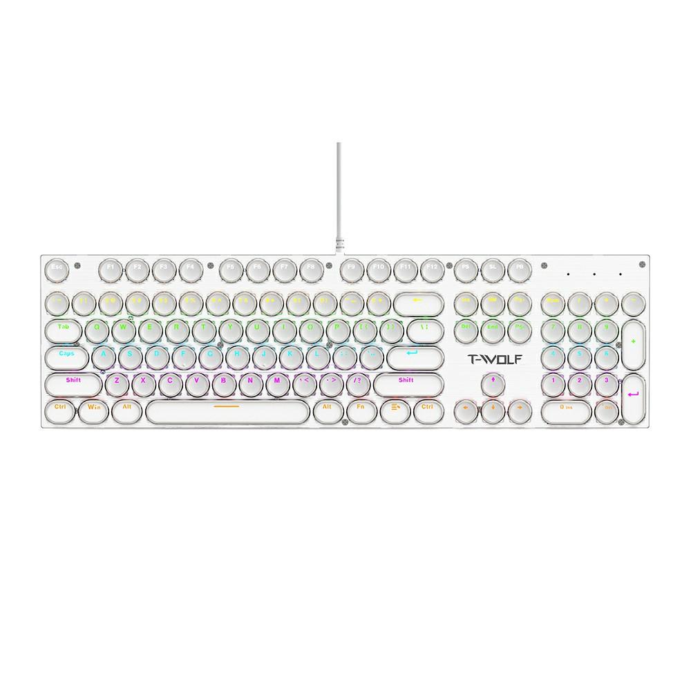 

T-WOLF T75 Electroplated Punk 104 Keys Mechanical Gaming Keyboard with RGB Backlit USB Wired Keyboard White