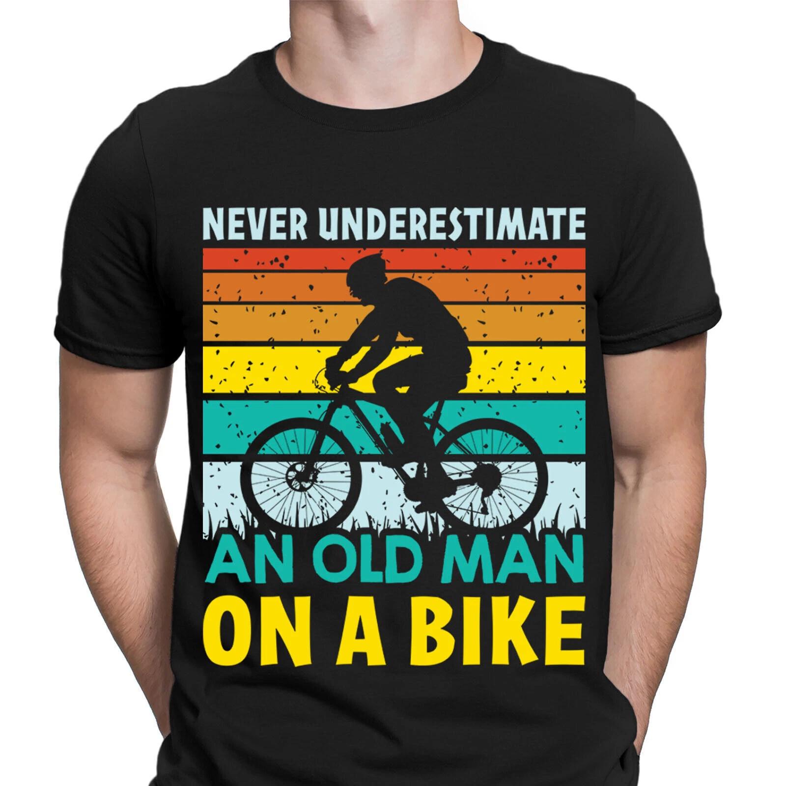 Never Underestimate an Old Man On a Bike Grandpa Fathers Day Mens T-Shirts #NED 3XL