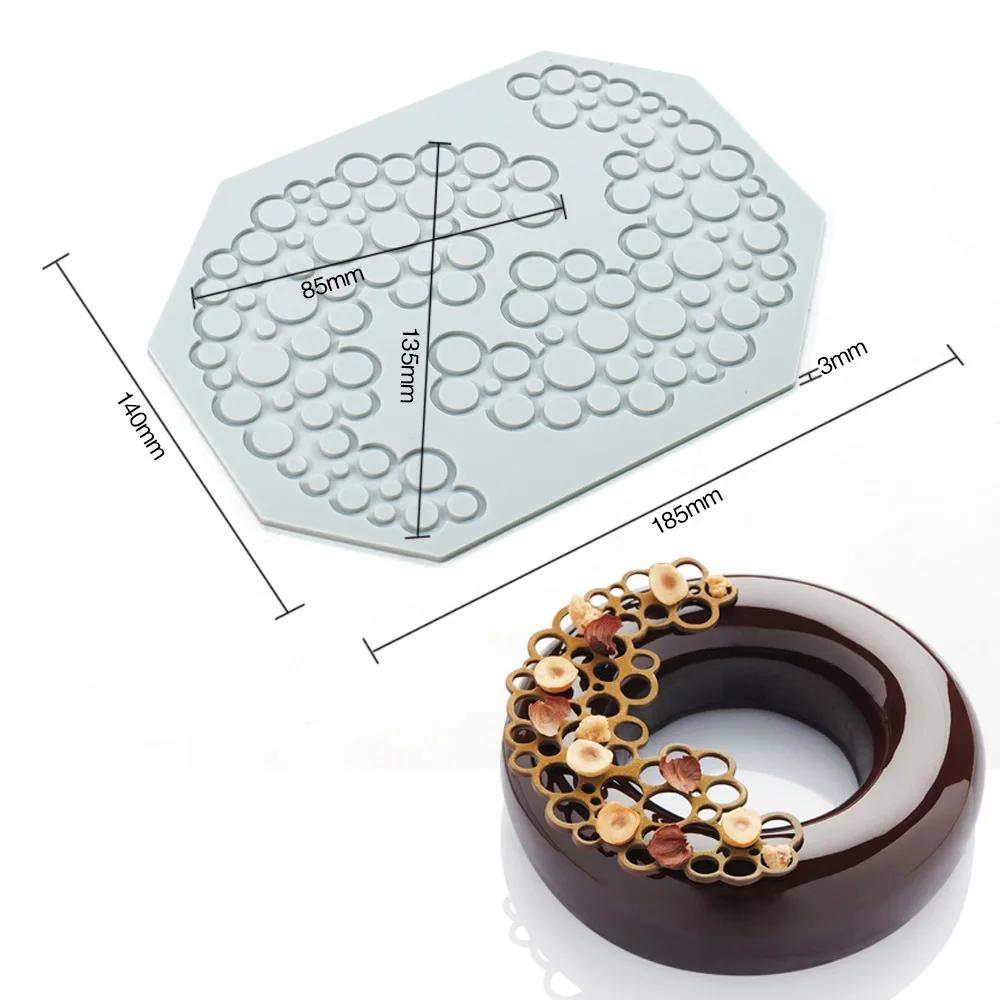 Leaf Heart-Shaped Circular Bubble Design Lace Mat Chocolate Chip Dessert Decorating Tools Sugar Craft Silicone Pad Cake Molds