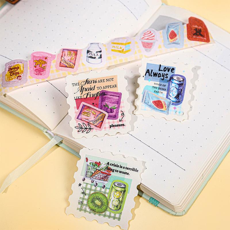 Small Size Pattern Tape Boxed Cat Coffee Fruit House Creative Hand Account Collage Material DIY Decorative Tape Can Write Tape