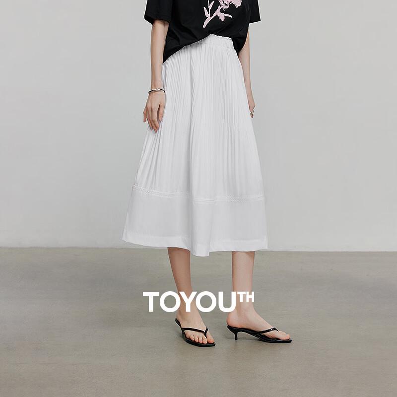 Women s Elastic Waist Pleated A-line Midi Skirt S