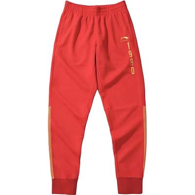 Li Ning Однотонные вязаные спортивные брюки с эластичной талией, унисекс, бычий красный AKLNB69-3