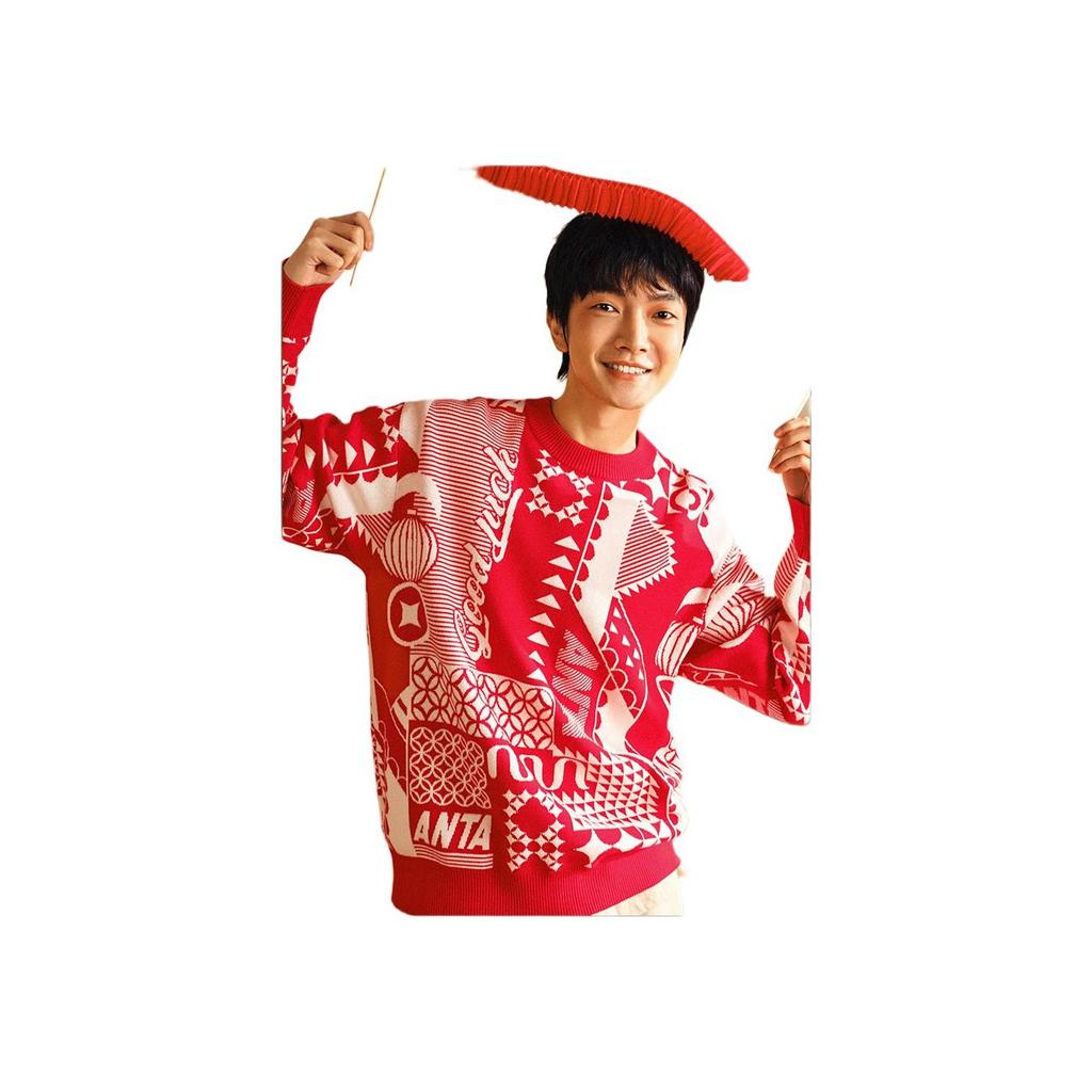 Anta Good Things Happen Series Casual Versatile Knit Top Unisex Tops Deep-Red Ivory-White 152518704-3