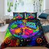 Boho Hippie Psychedelic Flowers Duvet Cover Colorful Peace Sign Bedding for Boys Girls Women Bedroom Decorative Rainbow Tie Dye
