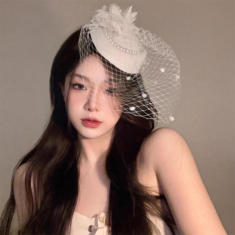 Big Flower Top Hat Hair Clip Mesh Hat With Feather Hair Clip Wedding Prom Party Accessories Headbands For Women