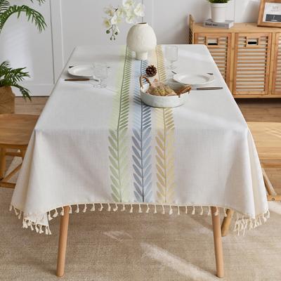 Nordic Style Embroidered Fringed Tablecloth Linen Polyester Light Luxury High-end Dining Table Fabric Small Fresh Coffee Table Decorative Tablecloth