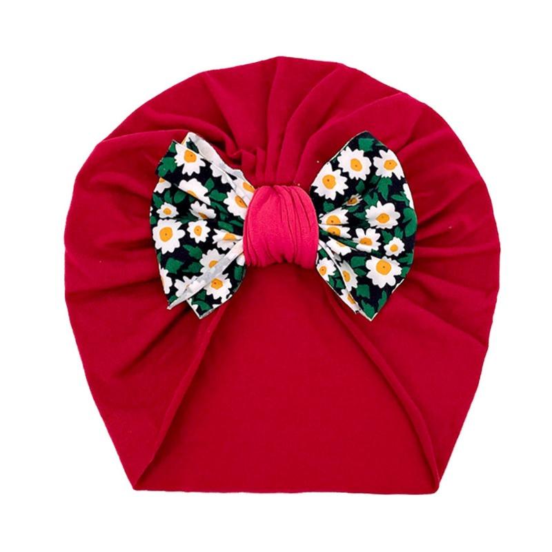 New Infant Printed Bow Hat Children's Comfort Warm Hat Baby Fontanelle Hat Dome