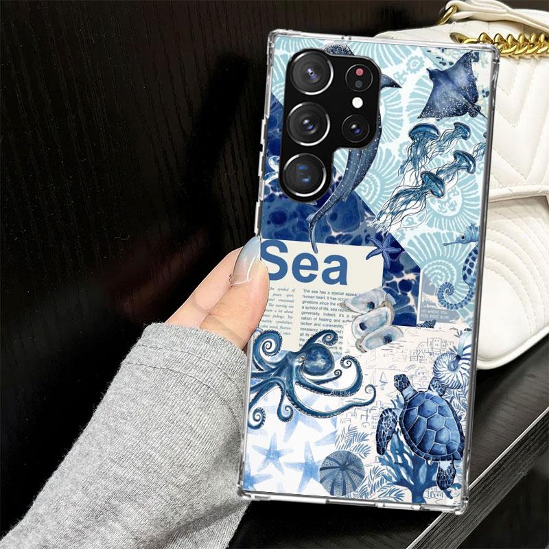 Ocean Starfish Sea Turtle Shark Case for Samsung Galaxy S25 S24 S23 S22 Ultra Soft Phone Cover S25 Edge S21 Plus S20 FE S10 + Bl