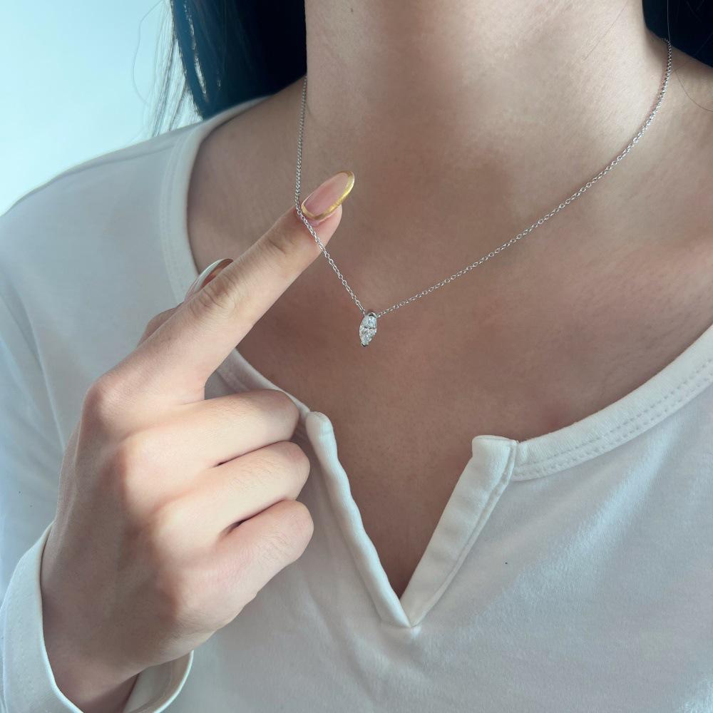 Mo Sang Sterling Silver Marquise 1 Carat D Color Women's Necklace – Elegant Design for Weddings & Banquets