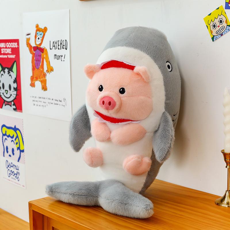 

Cartoon Transformed Into Shark Pig Plush Toy Children Sleeping Bear Pillow Ring Gift Home Cushion 40cm【0.25kg】