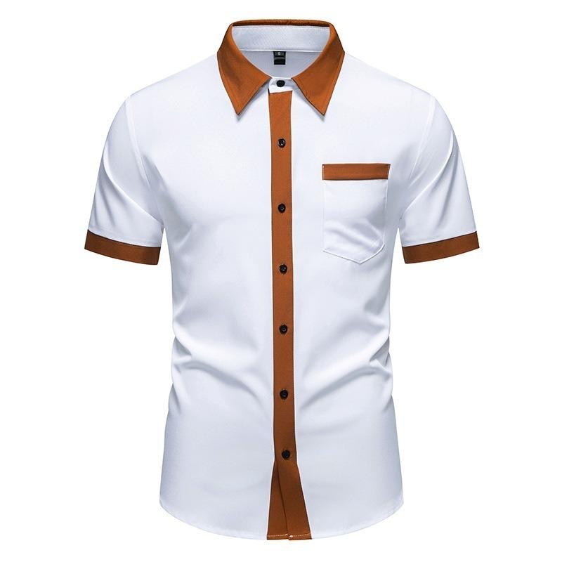 Summer New Men's Color Block Short-sleeved Shirt Men's Large Size Loose Short-sleeved Shirt Jacket