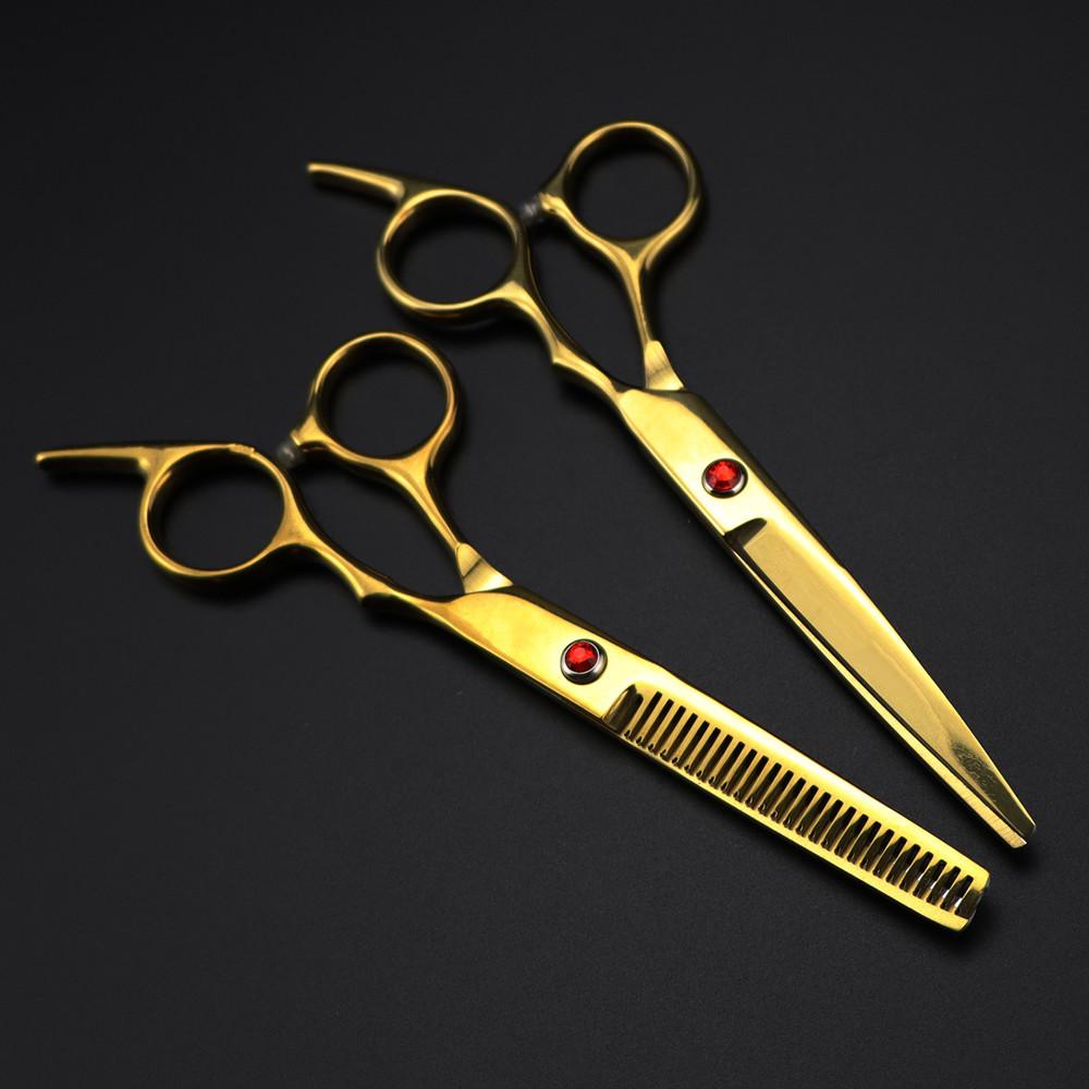Professional 6 '' Scissor Red Gem Hair Cutting Scissors Haircut Thinning Barber Tools Cut Shears Hairdresser Scissors